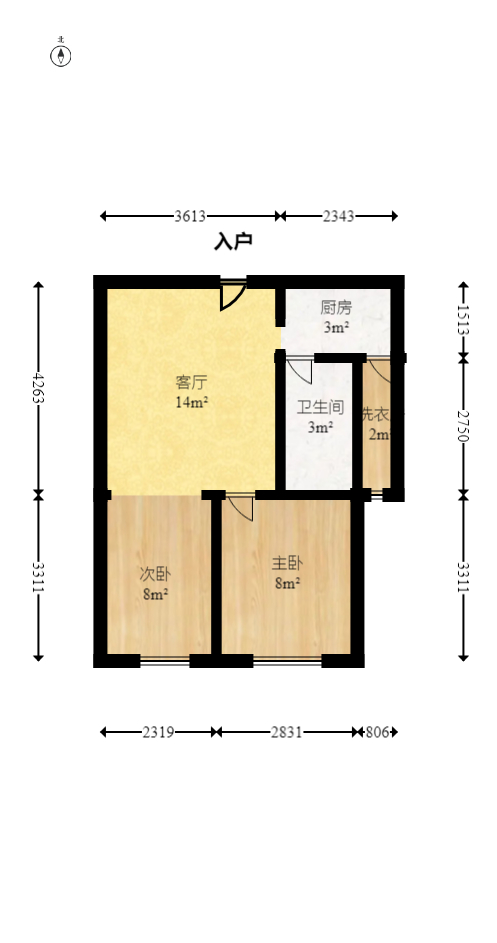 华润五彩城 2室1厅1卫 45.8万 华润五彩城 2室1厅1卫 45.8万户型图