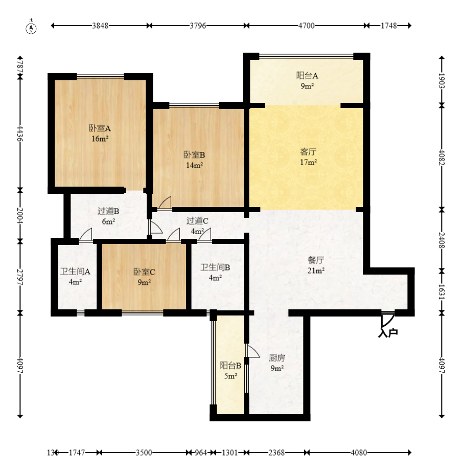 恒大名都  3室2厅2卫    95.0万室内图1