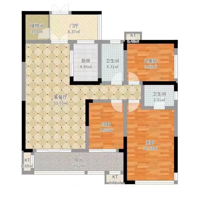 湘银星城 3室2厅2卫 52.0万 湘银星城 3室2厅2卫 52.0万室内图