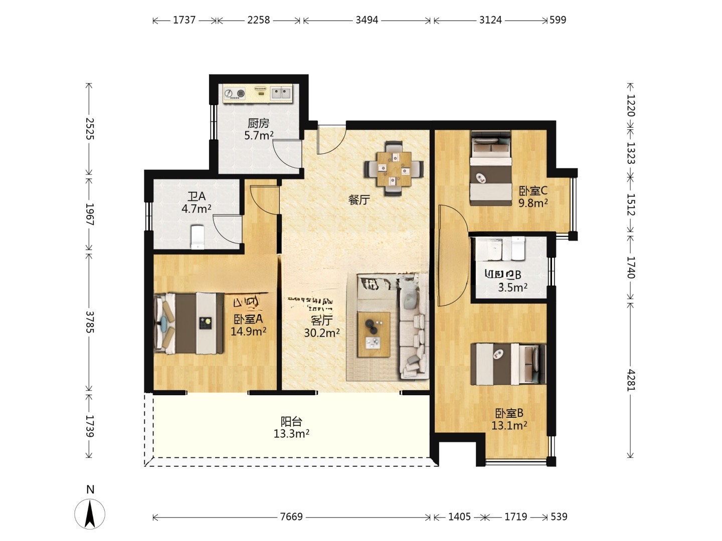 时代新城(翰林府) 3室2厅2卫 42.00万 时代新城(翰林府) 3室2厅2卫 42.00万室内图