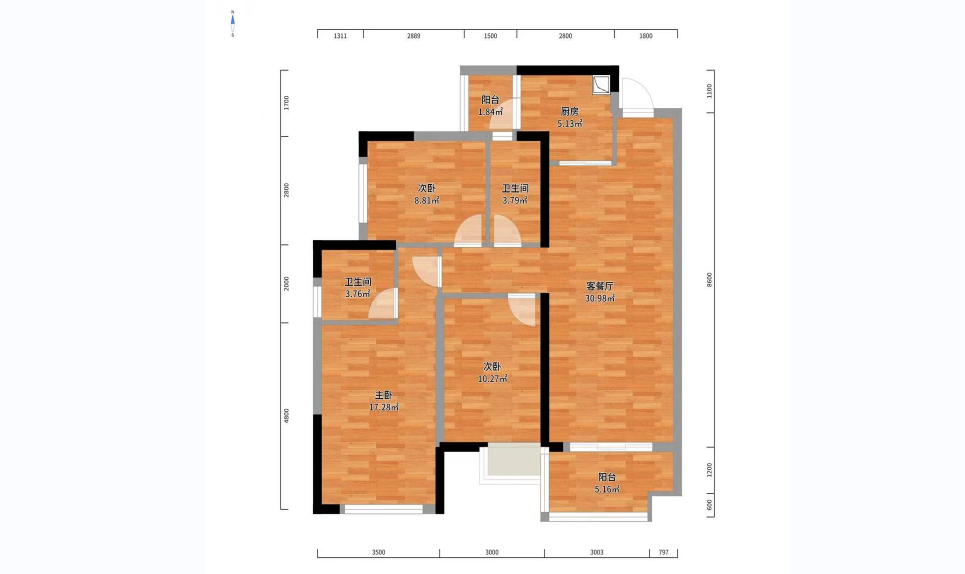东部美的城 3室2厅2卫 58.0万 东部美的城 3室2厅2卫 58.0万室内图