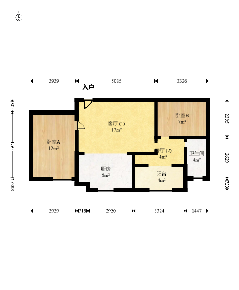 中房F联邦  2室1厅1卫   56.00万室内图1