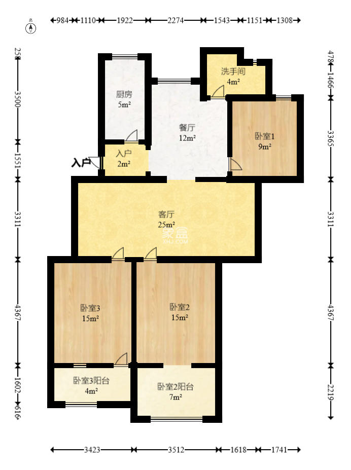 赤岗小区（一二三片）  3室2厅1卫    66.8万室内图1