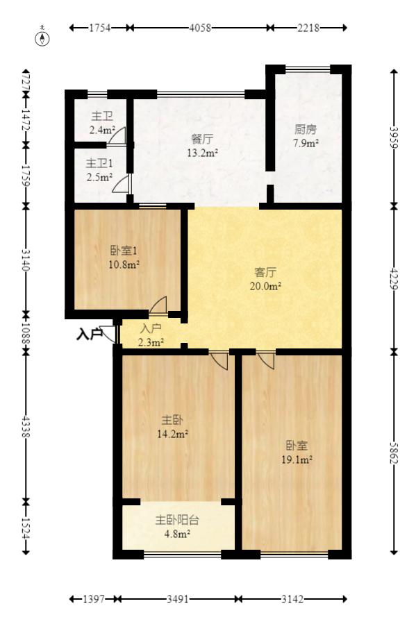 向韶村  3室2厅1卫    78.0万室内图1