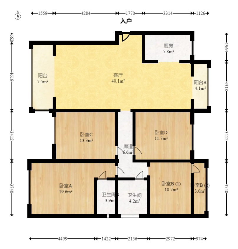 佳兆业云顶梅溪湖（佳兆业梅溪荟）  4室2厅2卫    240.0万室内图1