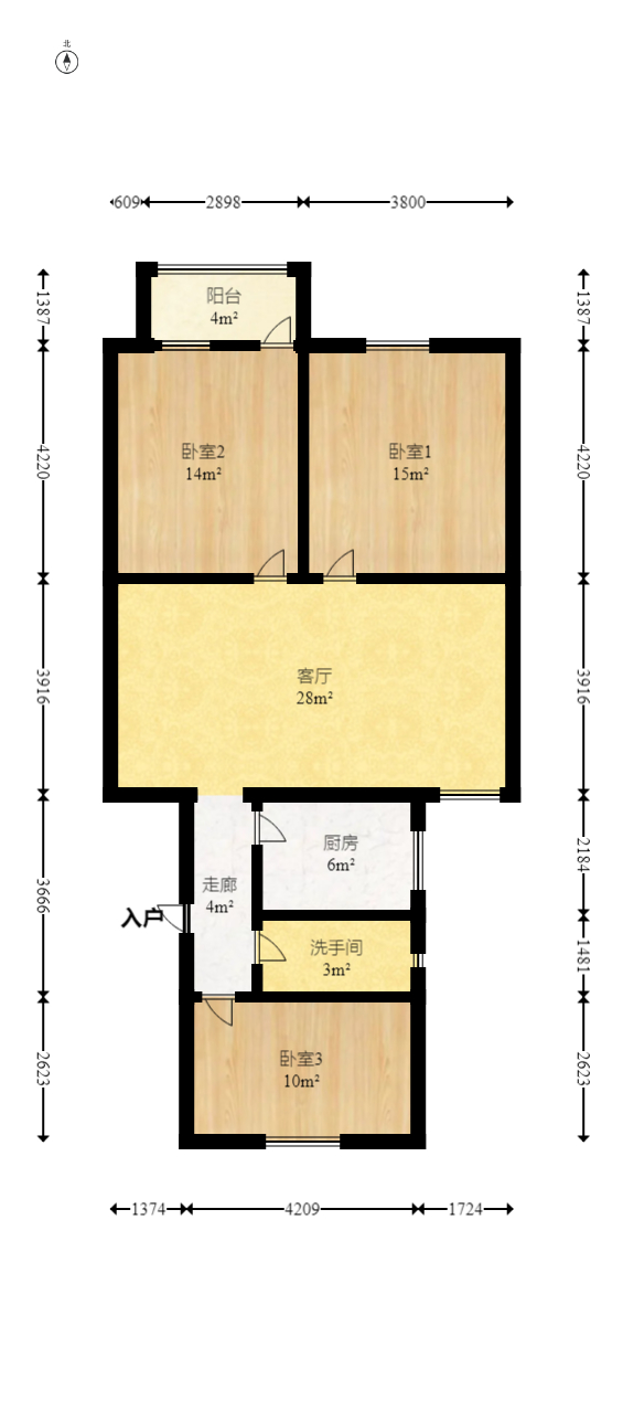 恒达花园  3室2厅1卫    64.8万室内图1