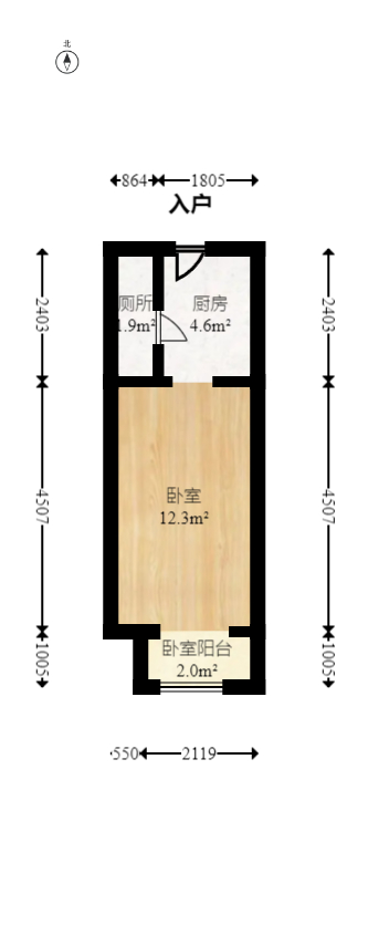 万科金域缇香  1室1厅1卫   44.00万室内图1
