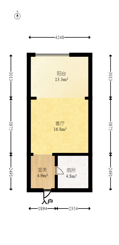 奥克斯广场  1室1厅1卫   41.00万室内图1