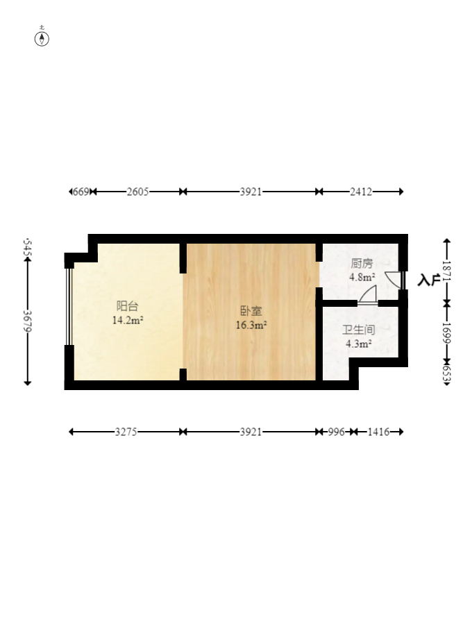 观园国际公寓  1室1厅1卫   38.80万室内图1
