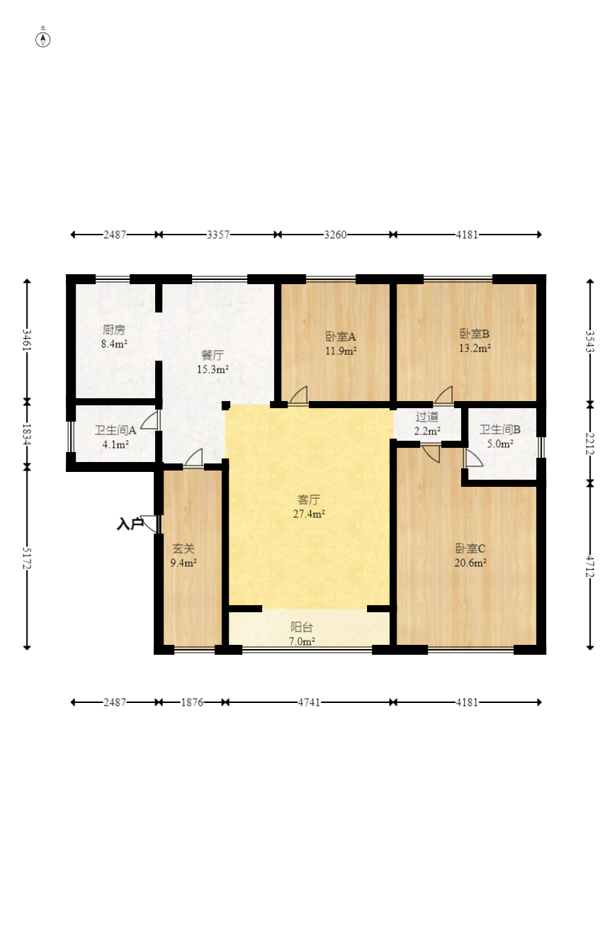 申湘宽境 3室2厅2卫 75.0万 申湘宽境 3室2厅2卫 75.0万户型图