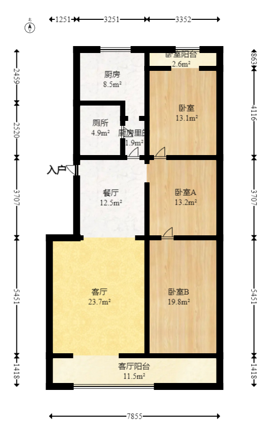阳光100二期  3室2厅1卫    115.0万室内图1