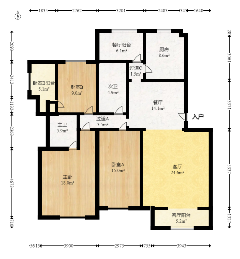 八方小区D区  3室2厅2卫   350.00万室内图1