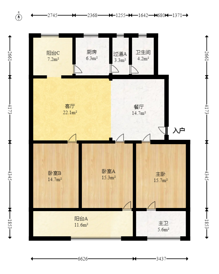 省少管所单位房  3室2厅2卫   85.00万室内图1