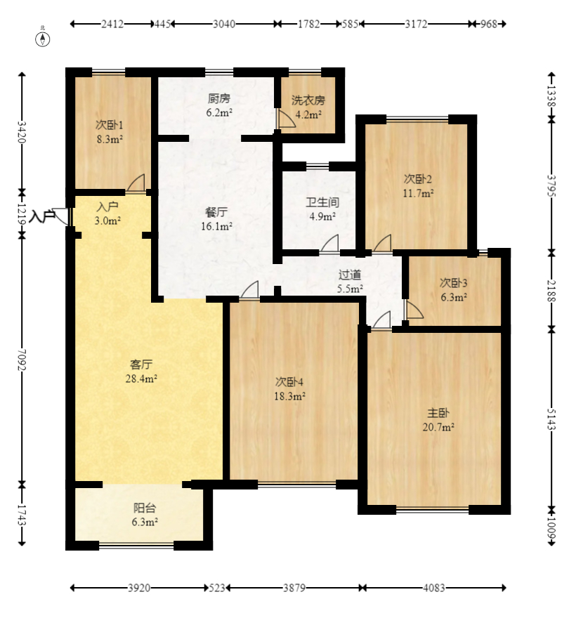 鹏基诺亚山林  4室2厅2卫   109.00万室内图1