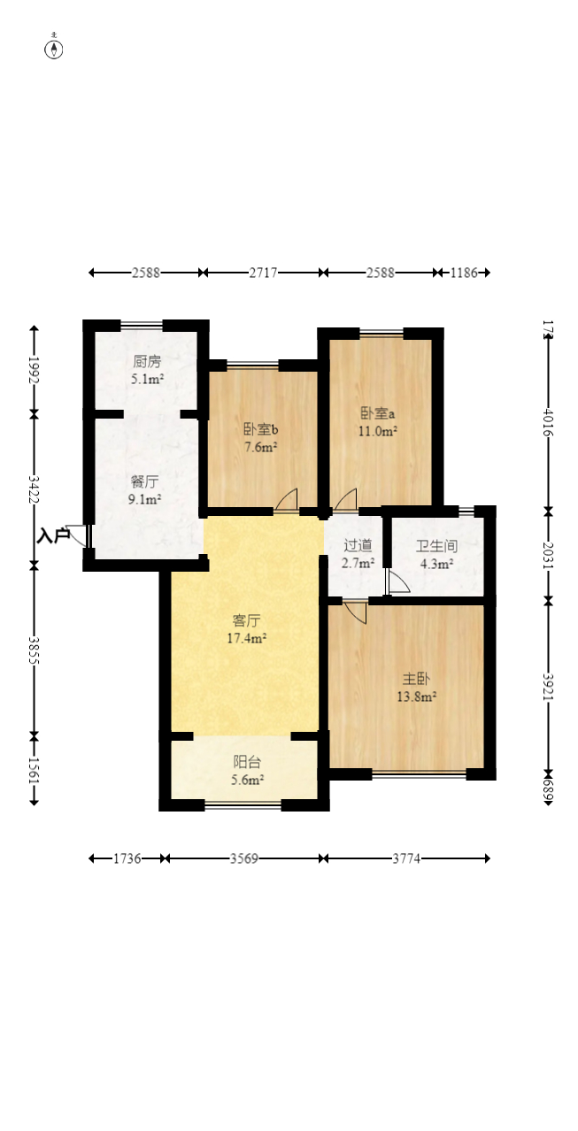 新城国际花都 3室1厅1卫 73.0万 新城国际花都 3室1厅1卫 73.0万户型图
