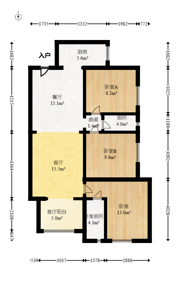 萬科金域緹香  3室2廳2衛(wèi)    175.0萬室內(nèi)圖1