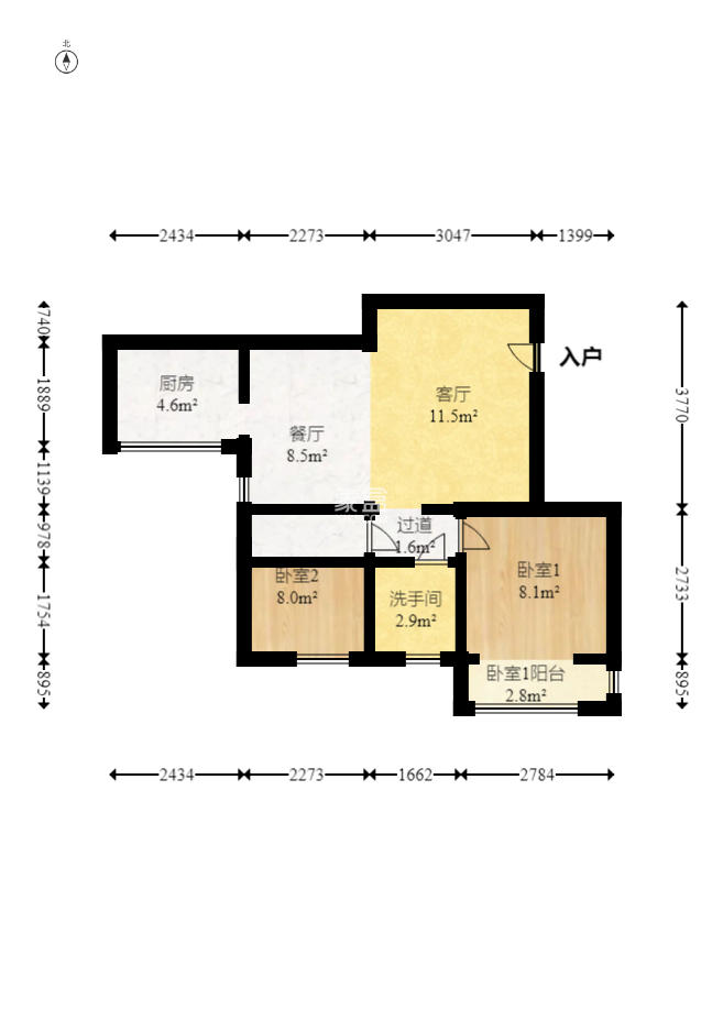 三力公寓（三力国际）  2室1厅1卫    59.0万室内图1