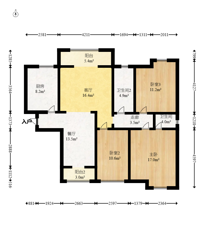 佳美紫郡 3室2厅2卫 59.80万 佳美紫郡 3室2厅2卫 59.80万户型图