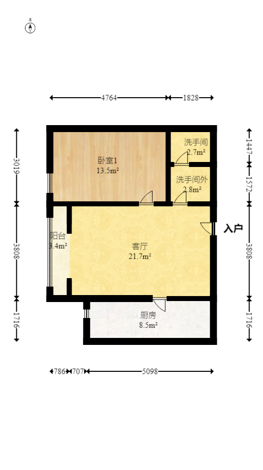茂华国际湘  1室1厅1卫   59.70万室内图1