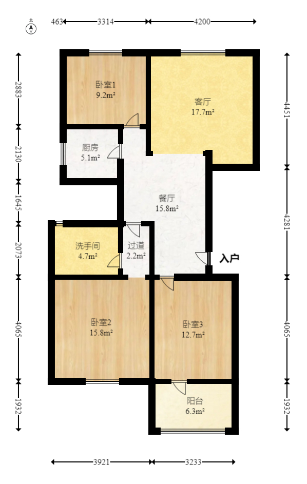 锦湘国际星城二期（锦雅苑）  3室2厅2卫   114.00万室内图1