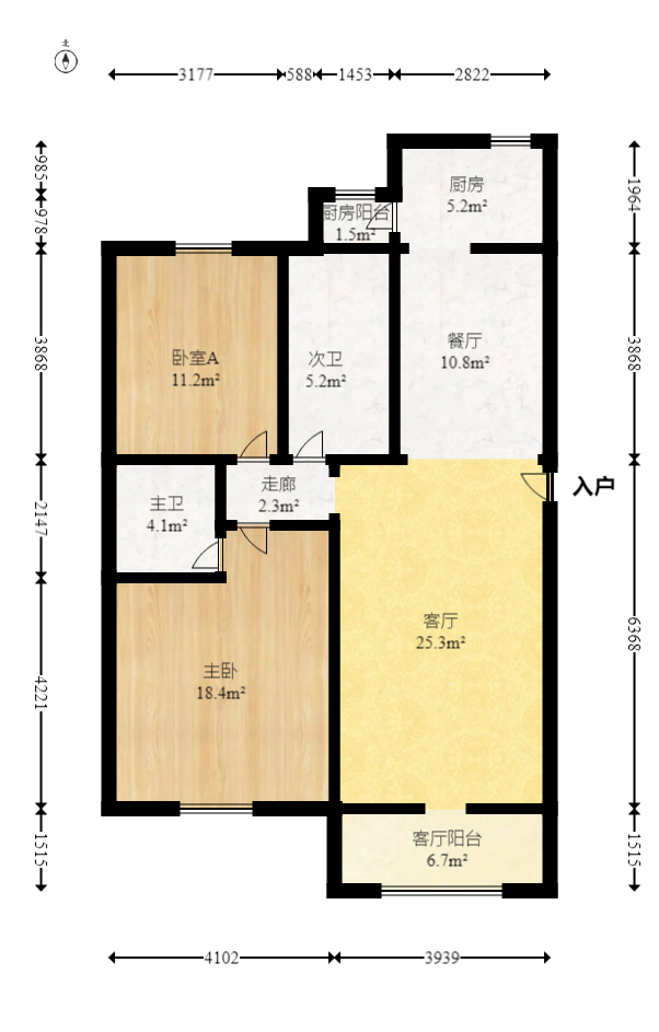 湘诚嘉园  2室2厅2卫   88.00万室内图1