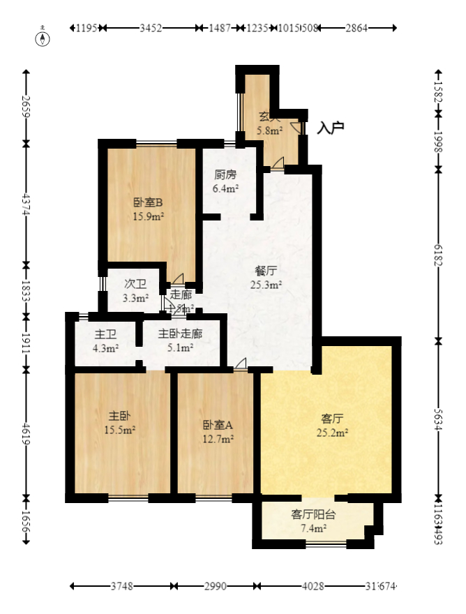 申奥美域  3室2厅2卫   152.00万室内图1