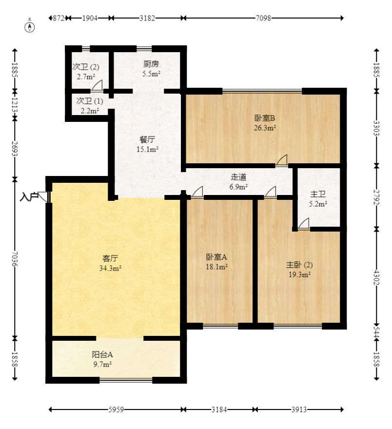 木莲花苑  4室2厅1卫   124.00万室内图1