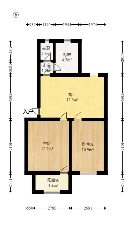 万发客车厂宿舍（万发宿舍）  2室2厅1卫   40.00万室内图1