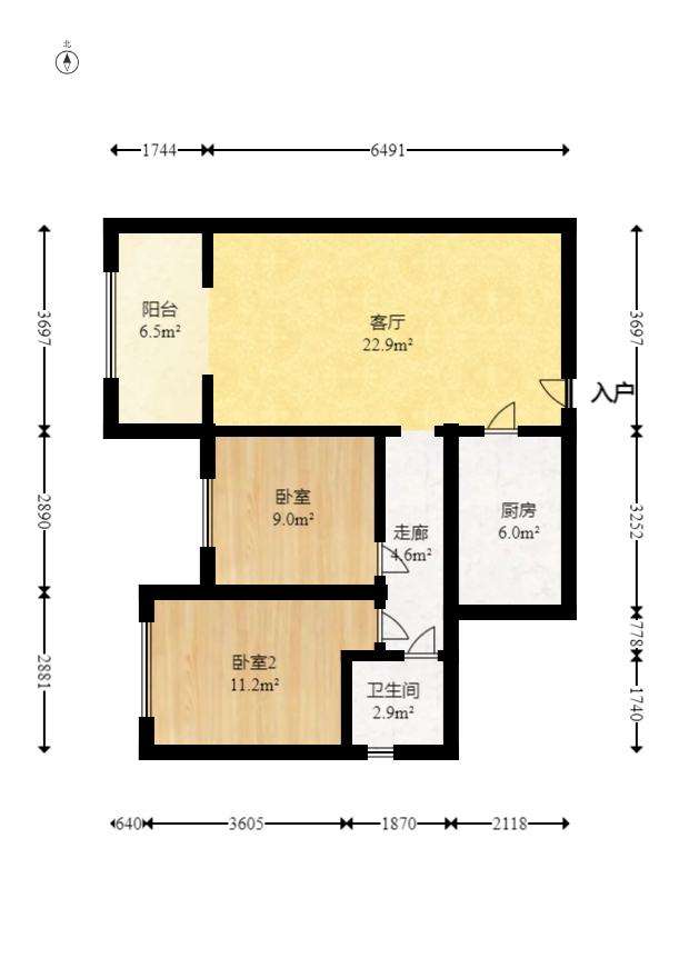 康桥长郡  2室2厅1卫   60.10万室内图1