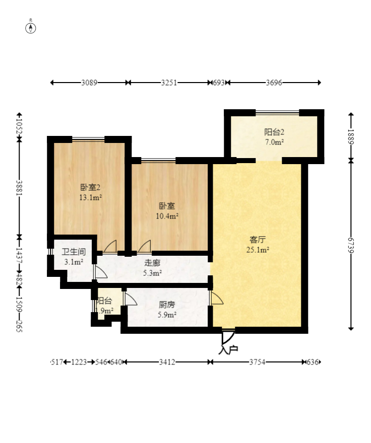 康桥长郡 2室1厅1厨1卫 68.70万室内图1