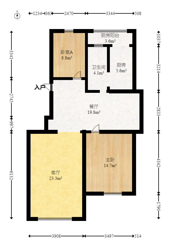 枫林美景  2室2厅1卫   80.00万室内图1