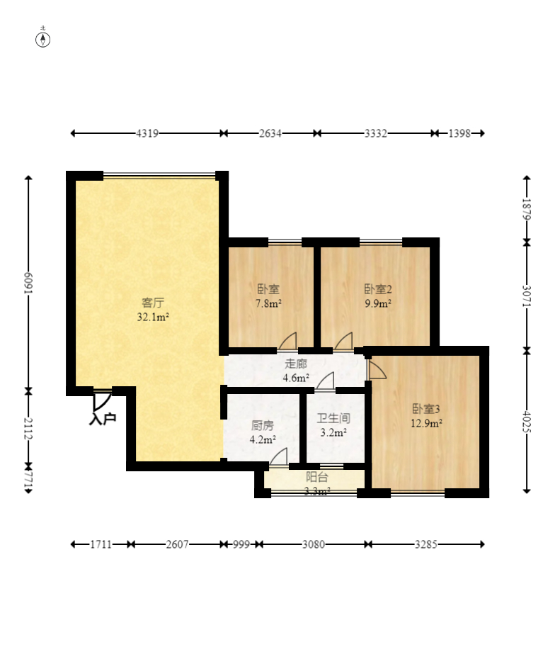楚天世纪城东苑  3室2厅1卫   53.00万 楚天世纪城东苑  3室2厅1卫   53.00万户型图