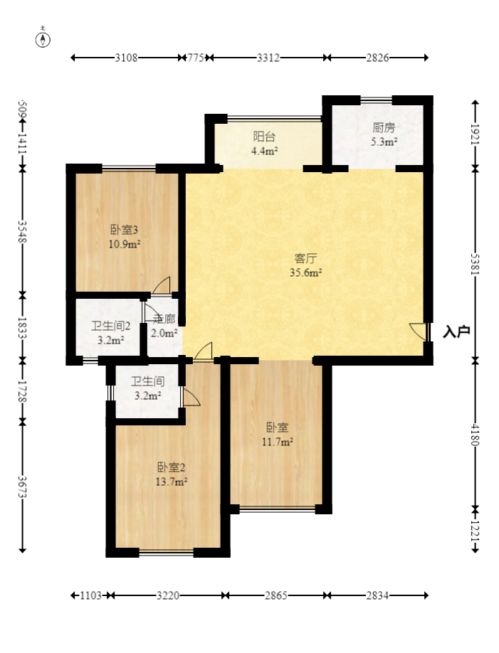东方美地 3室2厅2卫 56.0万 东方美地 3室2厅2卫 56.0万户型图