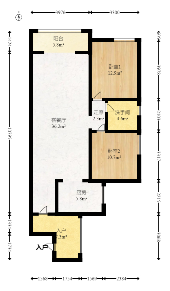 长房南屏锦源  2室1厅1卫   102.00万室内图1
