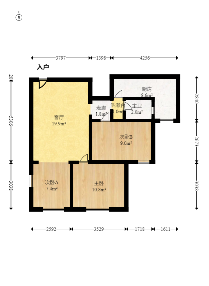 和庄  3室2厅2卫    72.0万室内图1