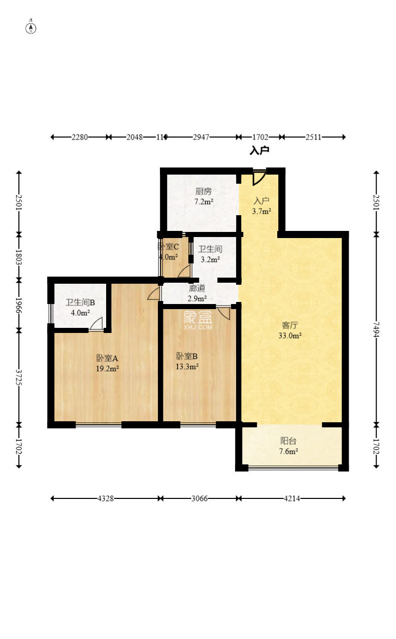 麓谷加州阳光 2室2厅1卫 76.00万 麓谷加州阳光 2室2厅1卫 76.00万户型图
