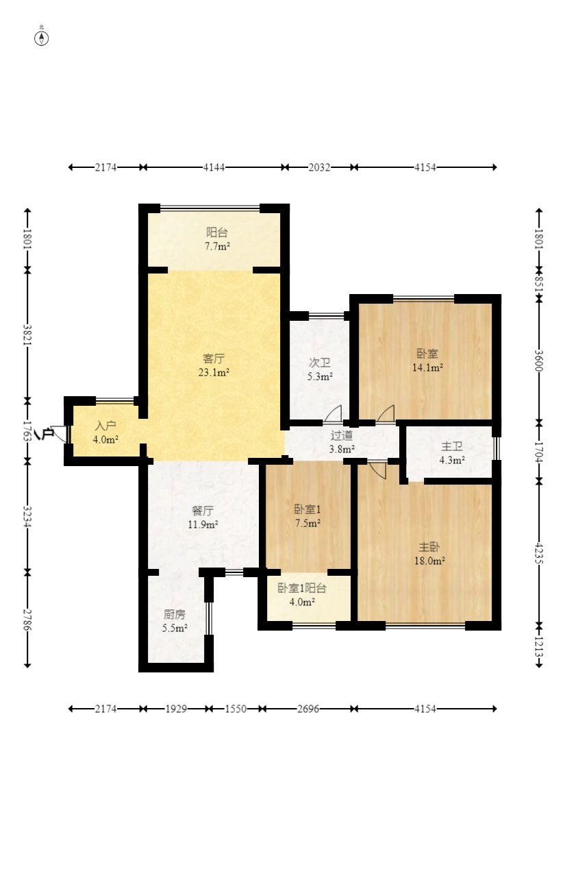 長房白沙灣  3室2廳2衛(wèi)    155.0萬室內(nèi)圖1