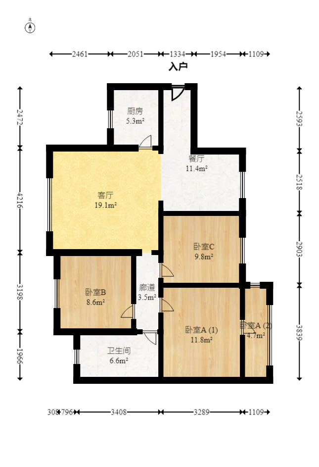 中房F聯(lián)邦  3室2廳1衛(wèi)    76.0萬室內(nèi)圖1