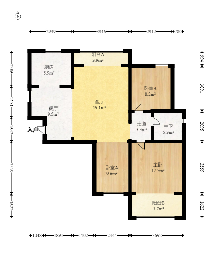 五矿万境水岸一期（万境水岸嘉苑）  2室2厅1卫   108.00万室内图1