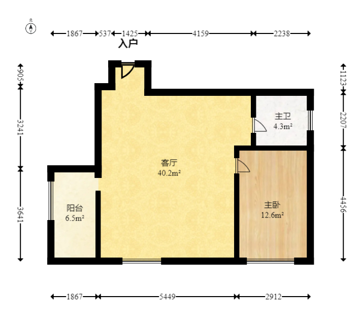 锦华时代  1室1厅1卫   62.00万室内图1