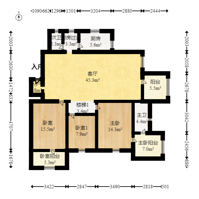 金竹苑  3室2厅2卫   105.00万室内图1