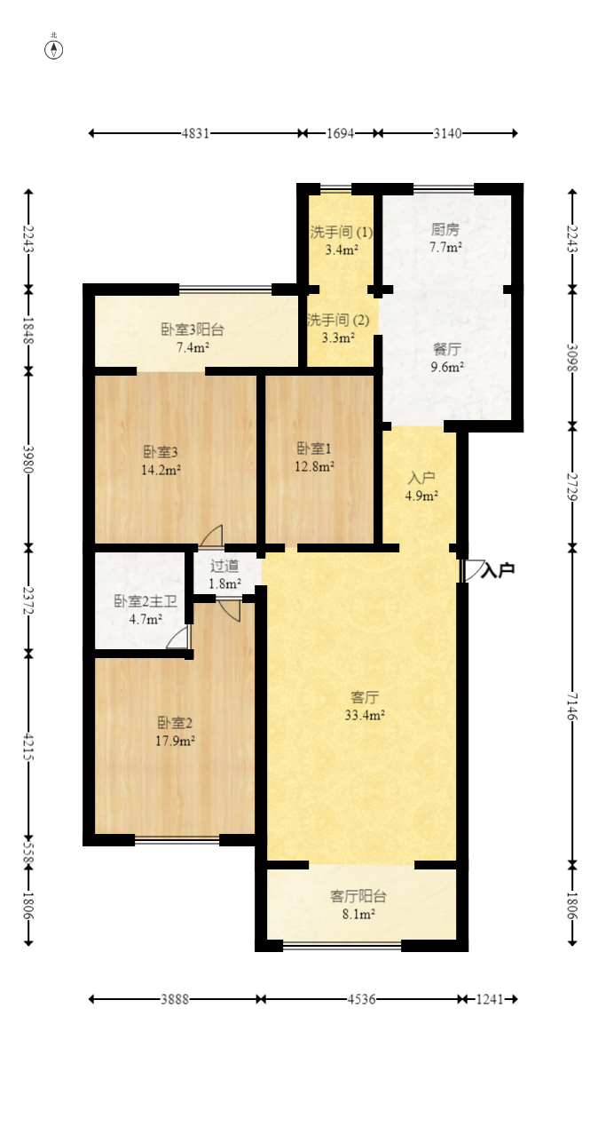 华银园  3室2厅1卫   88.00万室内图1