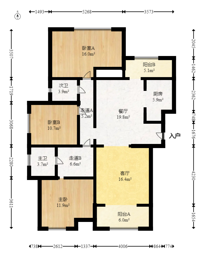 五矿万境水岸二期（五矿万境水岸和苑）  3室2厅2卫    210.0万室内图1