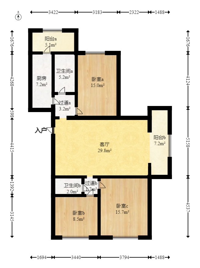 怡海星城  3室2厅1卫   83.00万室内图1