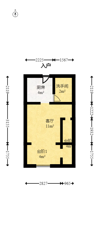 他城（天鸿时代公寓）  1室1厅1卫   25.00万室内图1