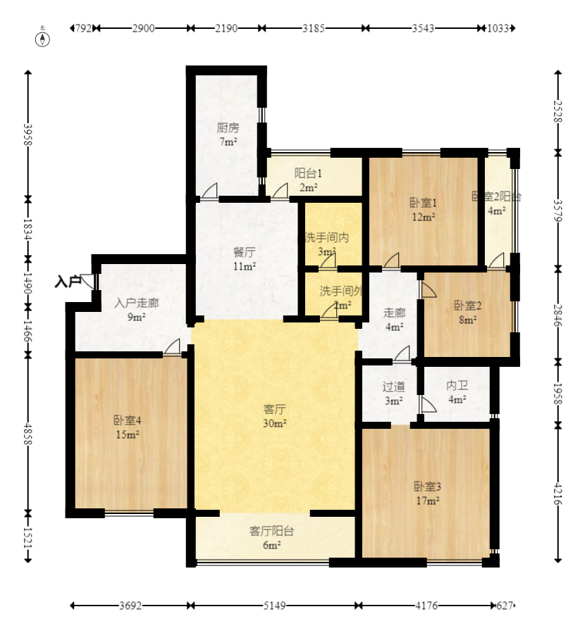 西街花园  4室2厅2卫   220.00万室内图1