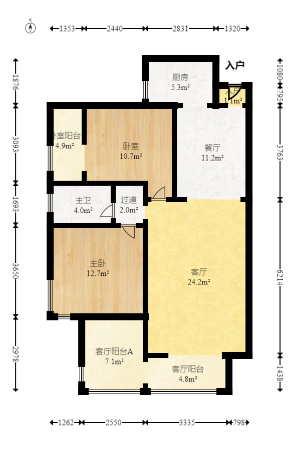 慢步江湾  2室2厅1卫   101.00万室内图1