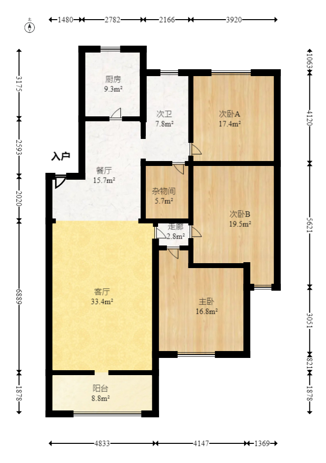 友谊社区（建湘瓷厂住宅小区）  3室2厅1卫   85.00万室内图1