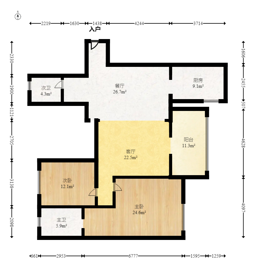 北辰三角洲E7区  4室2厅2卫    265.0万室内图1