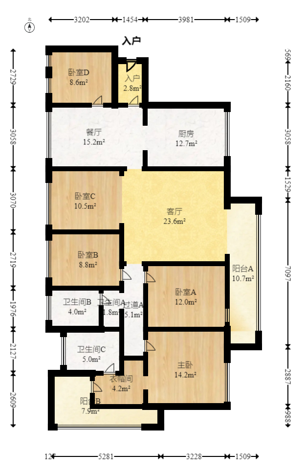 勤诚达新界  5室2厅2卫   145.00万室内图1